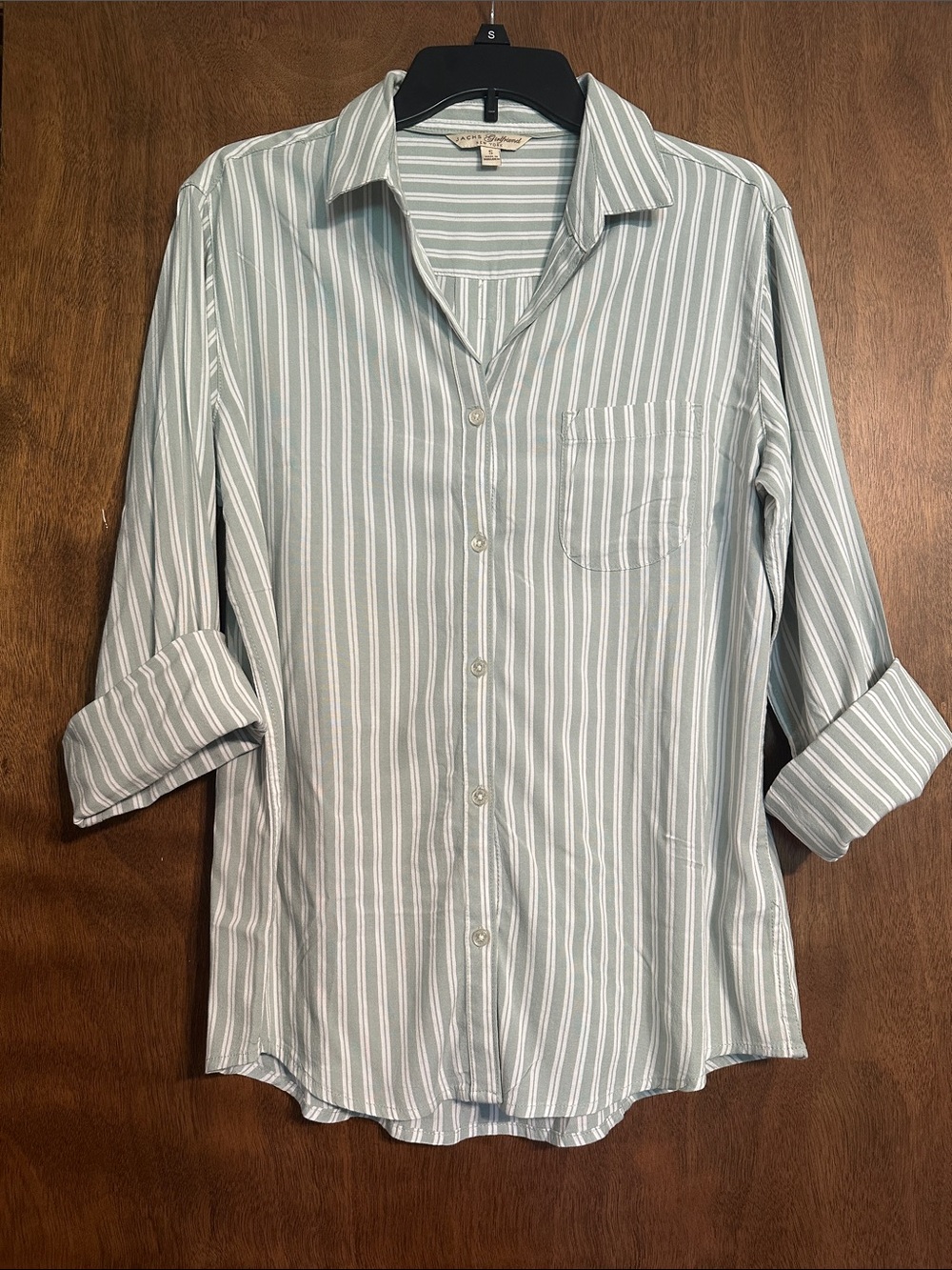 Light Green Striped Men's Button-Up Shirt - Casual Long Sleeve
